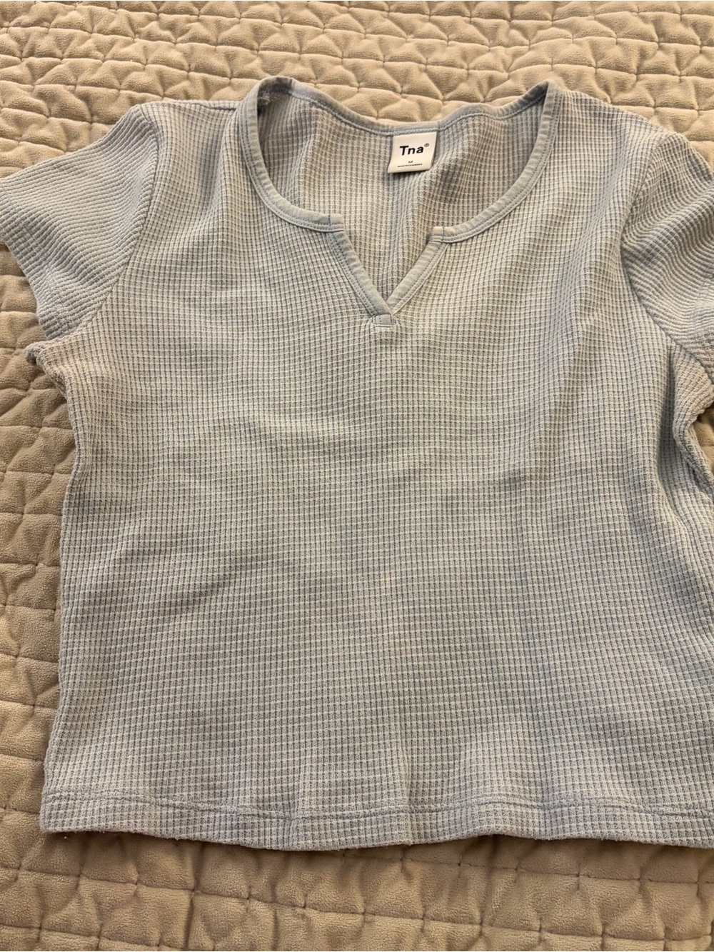 Tna Light Blue Waffle Knit Short Sleeve Top